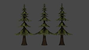 Pine tree with 3 levels of LOD in Blender